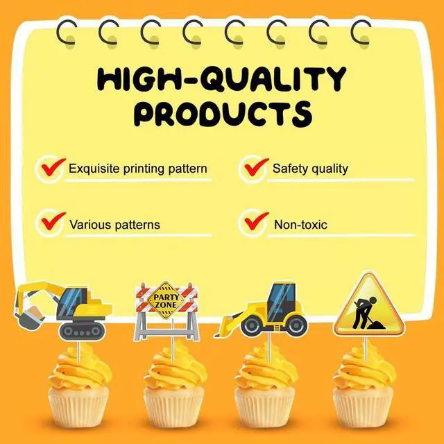 Alt view image 6 of 7 - Construction Cake Topper, 13 Pcs Construction Cake Decorations Set-Construction Birthday Cake Topper & Construction Cupcake Toppers/Excavator Cupcake Toppers for Construction Birthday Party Supplies