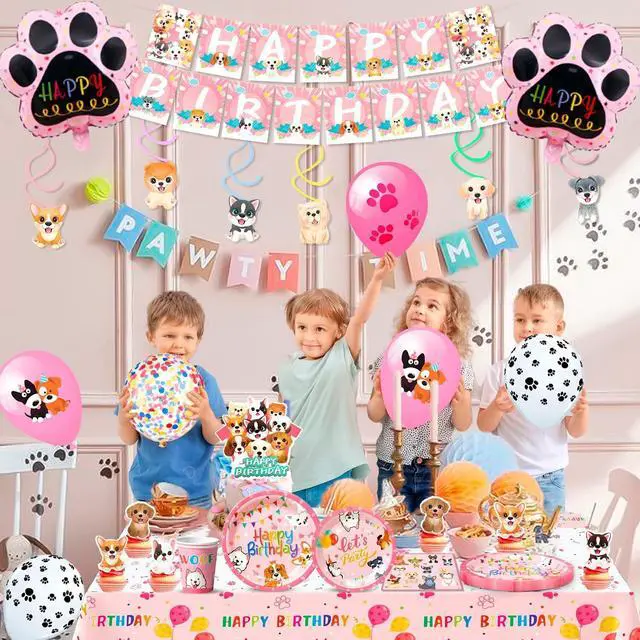 Alt view image 3 of 7 - Puppy Birthday Decorations,161pcs Puppy Party Decorations & Pink Dog Tableware Set- Pink Puppy Plates Cups Napkins & Dog Birthday Banner Balloons Cupcake Toppers etc Dog Birthday Party Supplies