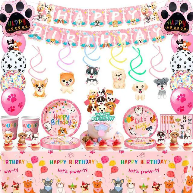 Alt view image 4 of 7 - Puppy Birthday Decorations,161pcs Puppy Party Decorations & Pink Dog Tableware Set- Pink Puppy Plates Cups Napkins & Dog Birthday Banner Balloons Cupcake Toppers etc Dog Birthday Party Supplies