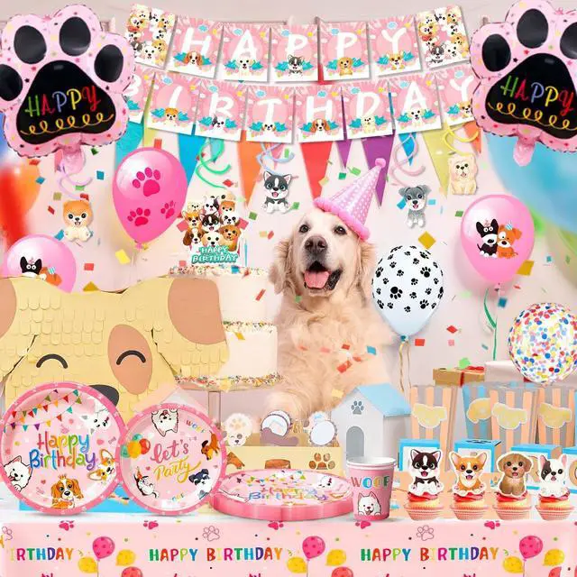 Alt view image 6 of 7 - Puppy Birthday Decorations,161pcs Puppy Party Decorations & Pink Dog Tableware Set- Pink Puppy Plates Cups Napkins & Dog Birthday Banner Balloons Cupcake Toppers etc Dog Birthday Party Supplies