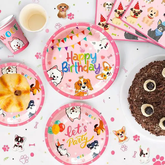 Alt view image 7 of 7 - Puppy Birthday Decorations,161pcs Puppy Party Decorations & Pink Dog Tableware Set- Pink Puppy Plates Cups Napkins & Dog Birthday Banner Balloons Cupcake Toppers etc Dog Birthday Party Supplies