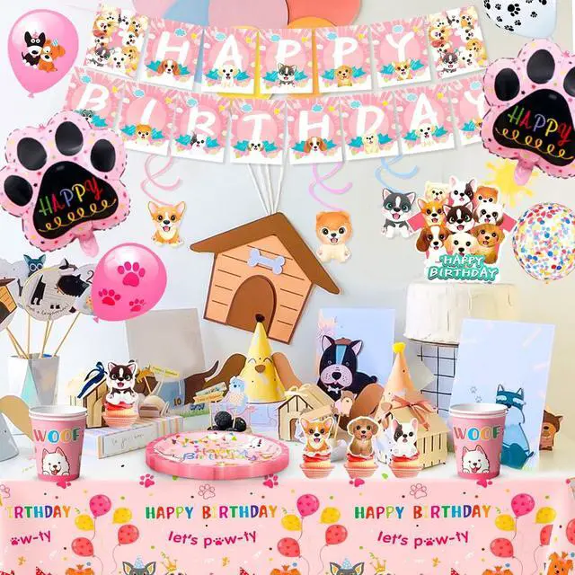 Alt view image 5 of 7 - Puppy Birthday Decorations,161pcs Puppy Party Decorations & Pink Dog Tableware Set- Pink Puppy Plates Cups Napkins & Dog Birthday Banner Balloons Cupcake Toppers etc Dog Birthday Party Supplies