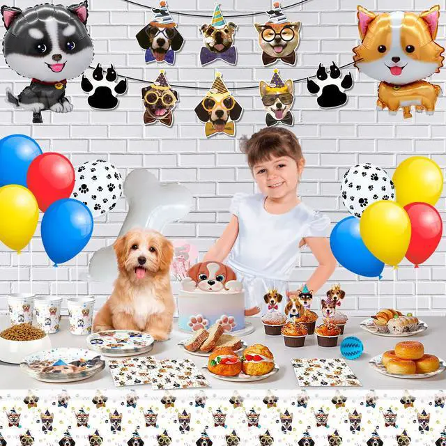 Alt view image 3 of 7 - Puppy Dog Birthday Party Supplies,148pcs Dog Party Decorations & Dog Birthday Party Tableware Set- Dog Birthday Banner,Puppy Balloons&Puppy Party Plates Cups Table Cloth etc Dog Themed Party Supplies