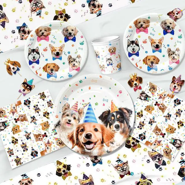 Alt view image 4 of 7 - Puppy Dog Birthday Party Supplies,148pcs Dog Party Decorations & Dog Birthday Party Tableware Set- Dog Birthday Banner,Puppy Balloons&Puppy Party Plates Cups Table Cloth etc Dog Themed Party Supplies