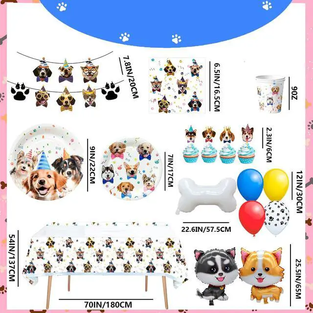 Alt view image 7 of 7 - Puppy Dog Birthday Party Supplies,148pcs Dog Party Decorations & Dog Birthday Party Tableware Set- Dog Birthday Banner,Puppy Balloons&Puppy Party Plates Cups Table Cloth etc Dog Themed Party Supplies