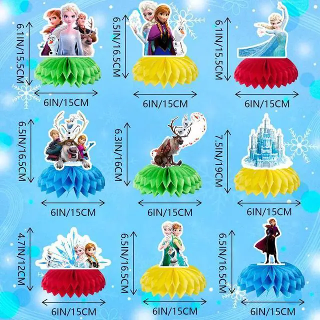 Alt view image 2 of 7 - Frozen Centerpieces,9pcs Frozen Birthday Party Table Centerpieces Set- Frozen Party Centerpieces, Frozen Honeycomb Centerpieces & Frozen Themed Centerpieces for Elsa Party or Frozen Table Decorations