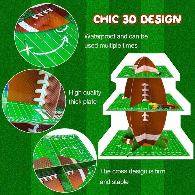 Alt view image 3 of 7 - Football Cupcake Stand, 3 Tier Football Party Cake Stand/Football Dessert Stand/Football Cupcake Holder for Football Party Decorations, Super Bowl Decorations or Football Cake Decorations