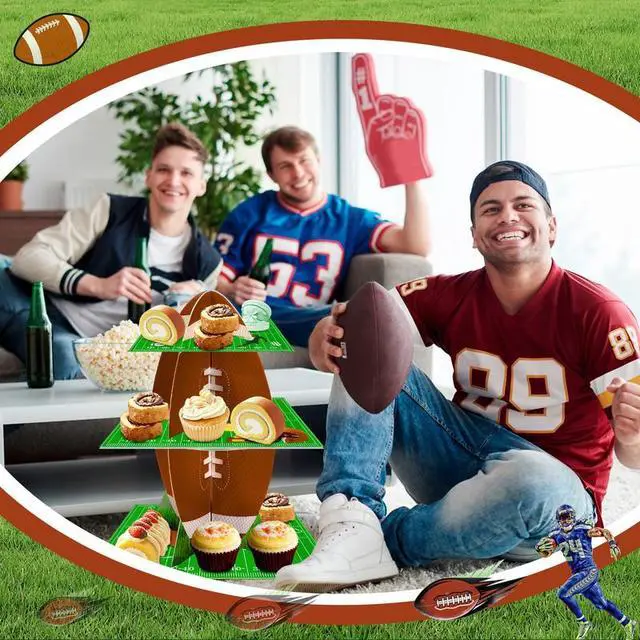 Alt view image 6 of 7 - Football Cupcake Stand, 3 Tier Football Party Cake Stand/Football Dessert Stand/Football Cupcake Holder for Football Party Decorations, Super Bowl Decorations or Football Cake Decorations