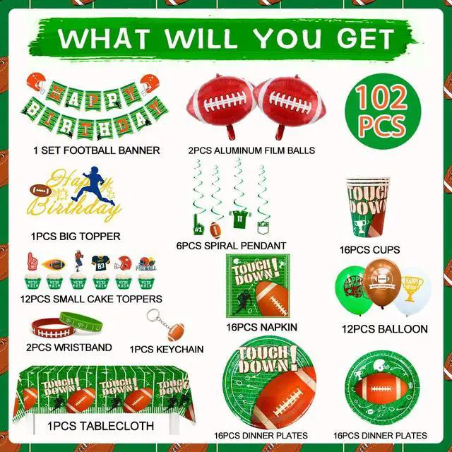 Alt view image 2 of 7 - Football Decoration Tableware Set Soccer Birthday Party Supplies Banner Balloons