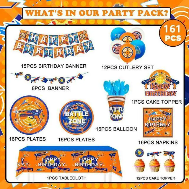 Alt view image 2 of 7 - Dart War Party Supplies,161pcs Dart War Birthday Party Decorations&Tableware Set-Dart War Birthday Party Banner Balloons Plates Napkins Cups Tablecloth etc Dart War Birthday Party Supplies for Boys