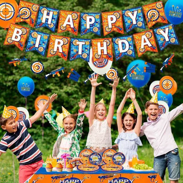 Alt view image 6 of 7 - Dart War Party Supplies,161pcs Dart War Birthday Party Decorations&Tableware Set-Dart War Birthday Party Banner Balloons Plates Napkins Cups Tablecloth etc Dart War Birthday Party Supplies for Boys