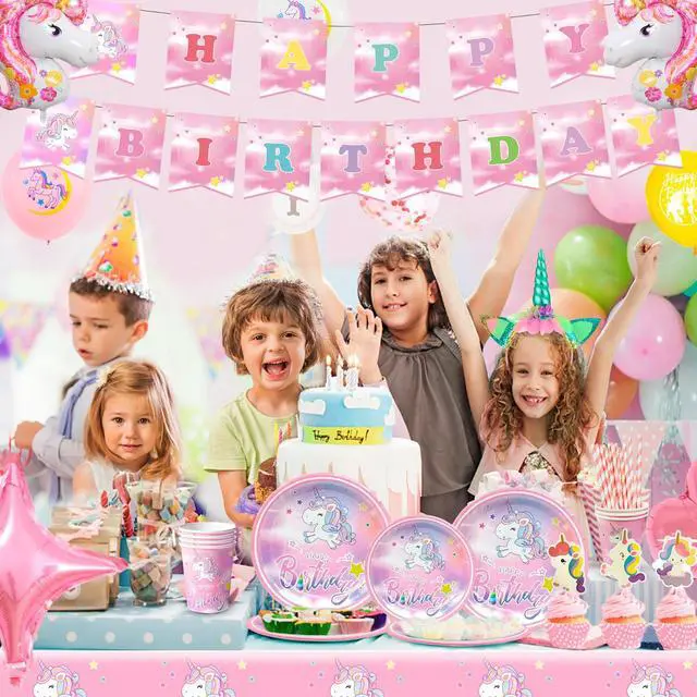 Alt view image 5 of 7 - Unicorn Birthday Decorations for Girls,178pcs Unicorn Party Supplies Tableware Set- Unicorn Balloon Banner Headband Tablecloth Plates Cups Napkins Straws ect Unicorn Themed Birthday Party Supplies