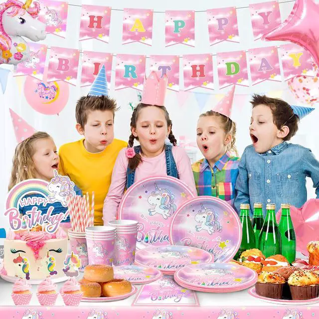 Alt view image 6 of 7 - Unicorn Birthday Decorations for Girls,178pcs Unicorn Party Supplies Tableware Set- Unicorn Balloon Banner Headband Tablecloth Plates Cups Napkins Straws ect Unicorn Themed Birthday Party Supplies