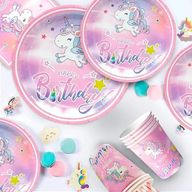 Alt view image 7 of 7 - Unicorn Birthday Decorations for Girls,178pcs Unicorn Party Supplies Tableware Set- Unicorn Balloon Banner Headband Tablecloth Plates Cups Napkins Straws ect Unicorn Themed Birthday Party Supplies