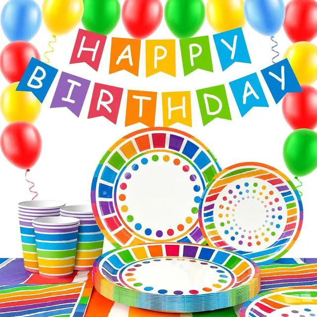Main image of Rainbow Party Supplies,166pcs Rainbow Party Decorations & Tableware Set - Rainbow Party Plates Napkins Cups & Rainbow Birthday Decorations Balloons Banner etc Rainbow Themed Birthday Party Supplies