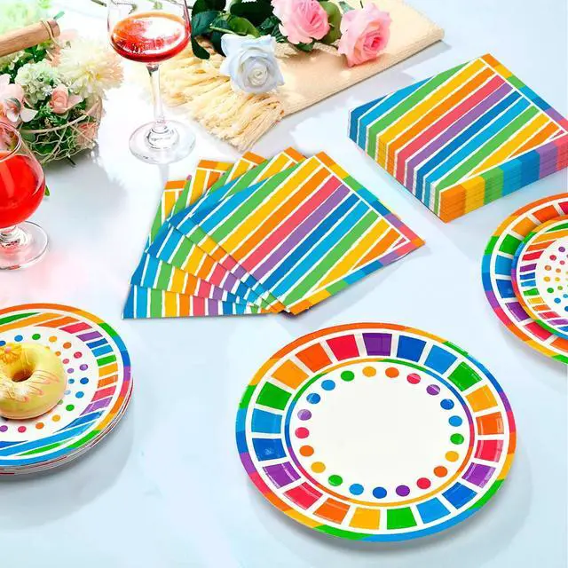 Alt view image 4 of 7 - Rainbow Party Supplies,166pcs Rainbow Party Decorations & Tableware Set - Rainbow Party Plates Napkins Cups & Rainbow Birthday Decorations Balloons Banner etc Rainbow Themed Birthday Party Supplies
