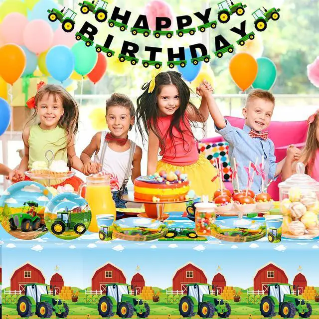 Alt view image 4 of 7 - Tractor Birthday Party Supplies,130pcs Tractor Birthday Decorations Tableware Pack-Tractor Plates and Napkins Cups Tablecloth & Tractor Birthday Party Banner etc Tractor Themed Birthday Party Supplies