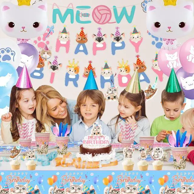 Alt view image 3 of 7 - Cat Birthday Party Supplies,178pcs Cat Party Decorations&Tableware Set-Kitten Birthday Party Decorations Balloons Banner&Cat Party Plates Cups Napkins Tablecloth etc Cat Themed Birthday Party Supplies