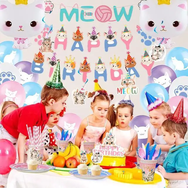 Alt view image 4 of 7 - Cat Birthday Party Supplies,178pcs Cat Party Decorations&Tableware Set-Kitten Birthday Party Decorations Balloons Banner&Cat Party Plates Cups Napkins Tablecloth etc Cat Themed Birthday Party Supplies