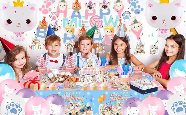 Alt view image 7 of 7 - Cat Birthday Party Supplies,178pcs Cat Party Decorations&Tableware Set-Kitten Birthday Party Decorations Balloons Banner&Cat Party Plates Cups Napkins Tablecloth etc Cat Themed Birthday Party Supplies