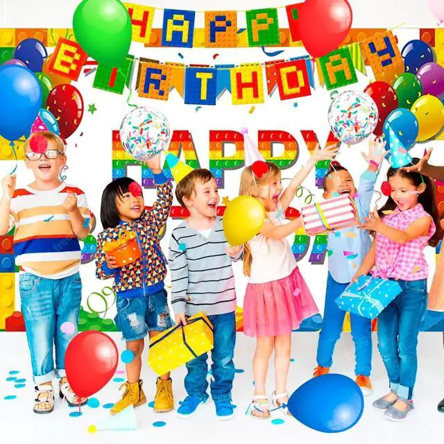 Alt view image 3 of 7 - Building Block Birthday Party Supplies,114pcs Building Blocks Party Decorations & Tableware Set - Building Block Party Plates Tablecloth Banner Backdrop etc Building Blocks Themed Party Supplies