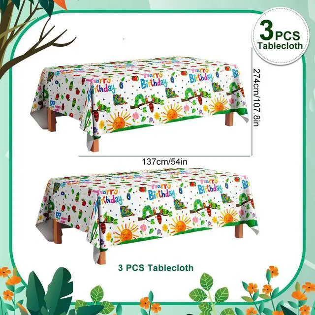 Alt view image 2 of 7 - "54 x 108'' Hungry Caterpillar Party Tablecloth Butterfly Decorations, 3 Pcs,Hungry Caterpillar Party Decorations, One Caterpillar Birthday Tablecloth, Caterpillar Birthday Party Supplies, Spring Par