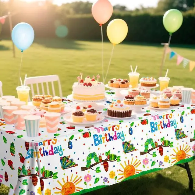 Alt view image 4 of 7 - "54 x 108'' Hungry Caterpillar Party Tablecloth Butterfly Decorations, 3 Pcs,Hungry Caterpillar Party Decorations, One Caterpillar Birthday Tablecloth, Caterpillar Birthday Party Supplies, Spring Par