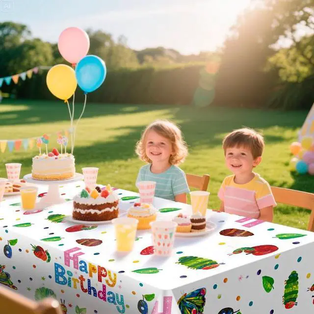 Alt view image 6 of 7 - "54 x 108'' Hungry Caterpillar Party Tablecloth Butterfly Decorations, 3 Pcs,Hungry Caterpillar Party Decorations, One Caterpillar Birthday Tablecloth, Caterpillar Birthday Party Supplies, Spring Par