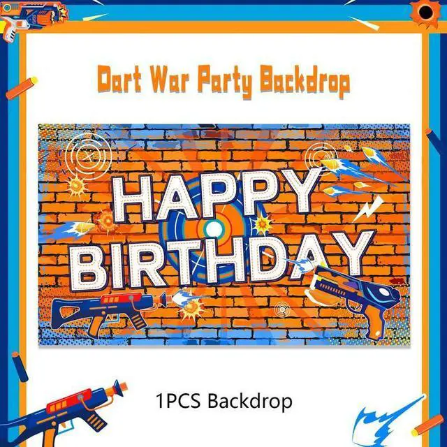 Alt view image 2 of 7 - Dart Battle Birthday Party Backdrop, 71x43'' Dart Happy Birthday Backdrop,Gun Themed Birthday Party Backdrop&Dart Battle Birthday Banner Background,for Dart Gun Birthday Party Decorations Supplies