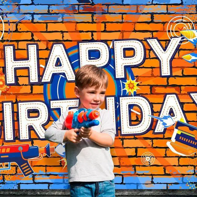 Alt view image 4 of 7 - Dart Battle Birthday Party Backdrop, 71x43'' Dart Happy Birthday Backdrop,Gun Themed Birthday Party Backdrop&Dart Battle Birthday Banner Background,for Dart Gun Birthday Party Decorations Supplies