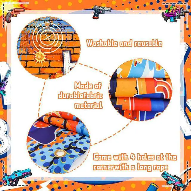 Alt view image 6 of 7 - Dart Battle Birthday Party Backdrop, 71x43'' Dart Happy Birthday Backdrop,Gun Themed Birthday Party Backdrop&Dart Battle Birthday Banner Background,for Dart Gun Birthday Party Decorations Supplies