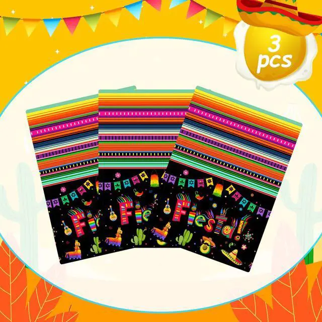 Alt view image 2 of 7 - Mexican Fiesta Party Tablecloth, 3pcs Mexican Fiesta Tablecloths Set - Mexican Tablecloth for Fiesta, Cinco de Mayo Table Covers & Cinco de Mayo Fiesta Tablecloth, for Mexican Fiesta Party Decorations