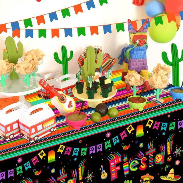 Alt view image 3 of 7 - Mexican Fiesta Party Tablecloth, 3pcs Mexican Fiesta Tablecloths Set - Mexican Tablecloth for Fiesta, Cinco de Mayo Table Covers & Cinco de Mayo Fiesta Tablecloth, for Mexican Fiesta Party Decorations