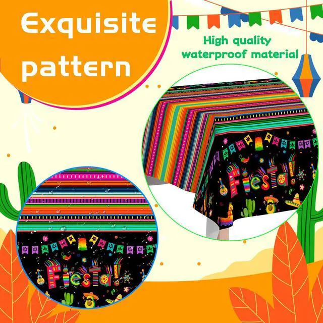 Alt view image 5 of 7 - Mexican Fiesta Party Tablecloth, 3pcs Mexican Fiesta Tablecloths Set - Mexican Tablecloth for Fiesta, Cinco de Mayo Table Covers & Cinco de Mayo Fiesta Tablecloth, for Mexican Fiesta Party Decorations