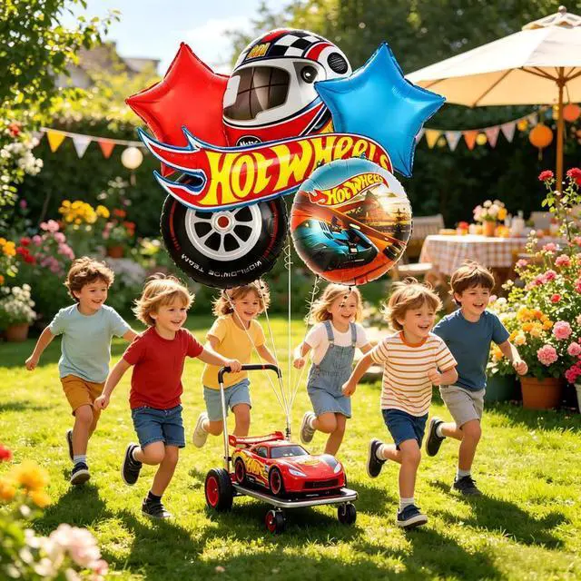 Alt view image 2 of 7 - 10 Pcs Hot Wheels Party Decoration Balloons Hot Wheels Foil Balloons Hot Wheels Party Balloons for Hot Wheels Party Decorations