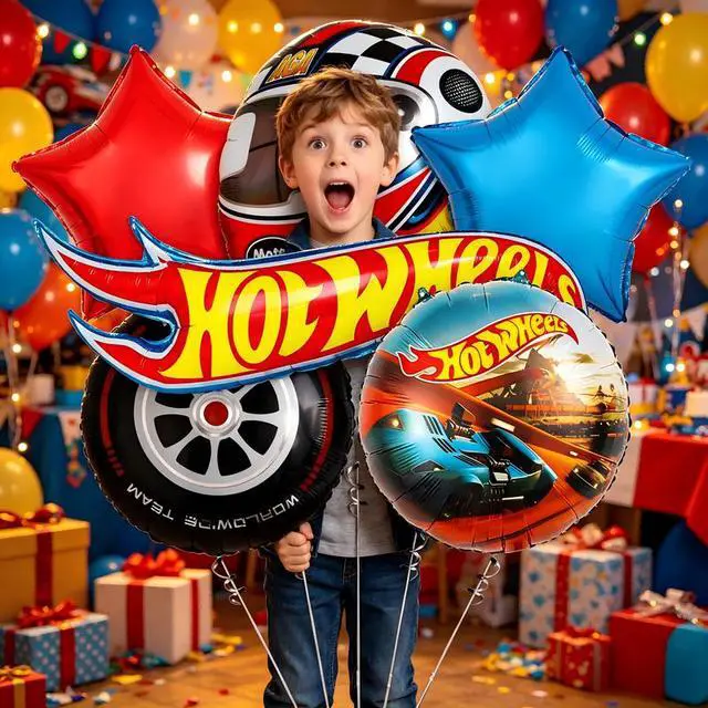Alt view image 3 of 7 - 10 Pcs Hot Wheels Party Decoration Balloons Hot Wheels Foil Balloons Hot Wheels Party Balloons for Hot Wheels Party Decorations