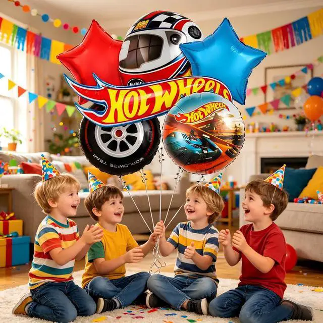 Alt view image 7 of 7 - 10 Pcs Hot Wheels Party Decoration Balloons Hot Wheels Foil Balloons Hot Wheels Party Balloons for Hot Wheels Party Decorations