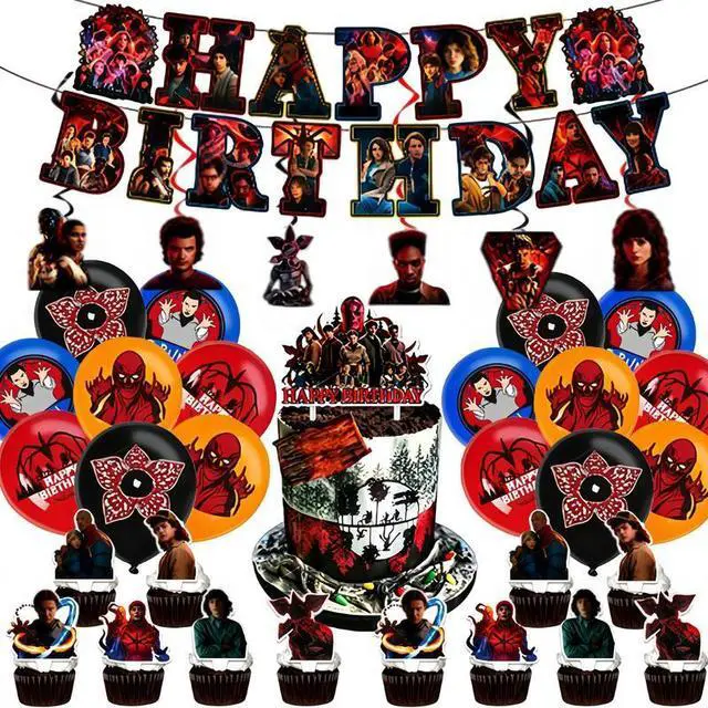 Main image of 47 Pcs Stranger Things Party Decorations Set - Stranger Things Banner Balloons Tablecloth Cake Toppers etc Stranger Things Birthday Party Supplies