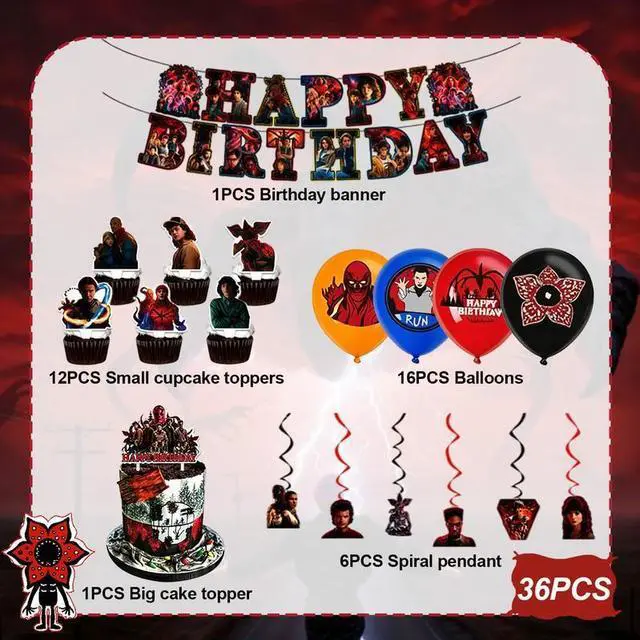 Alt view image 2 of 7 - 47 Pcs Stranger Things Party Decorations Set - Stranger Things Banner Balloons Tablecloth Cake Toppers etc Stranger Things Birthday Party Supplies