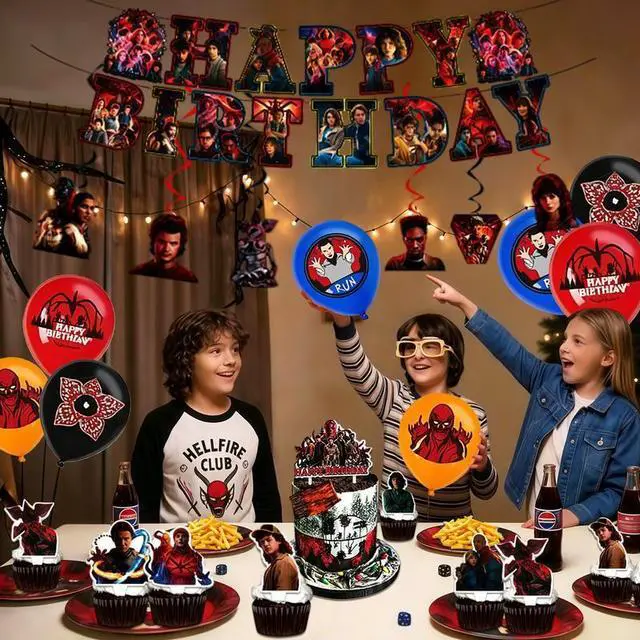 Alt view image 4 of 7 - 47 Pcs Stranger Things Party Decorations Set - Stranger Things Banner Balloons Tablecloth Cake Toppers etc Stranger Things Birthday Party Supplies