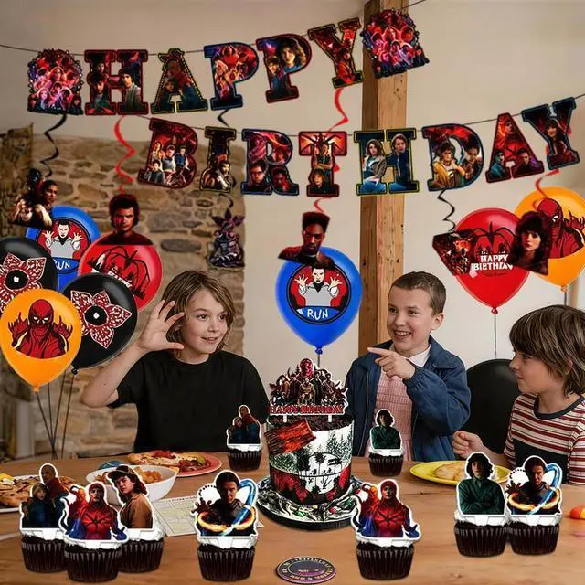 Alt view image 5 of 7 - 47 Pcs Stranger Things Party Decorations Set - Stranger Things Banner Balloons Tablecloth Cake Toppers etc Stranger Things Birthday Party Supplies
