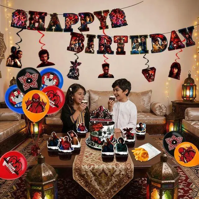 Alt view image 6 of 7 - 47 Pcs Stranger Things Party Decorations Set - Stranger Things Banner Balloons Tablecloth Cake Toppers etc Stranger Things Birthday Party Supplies