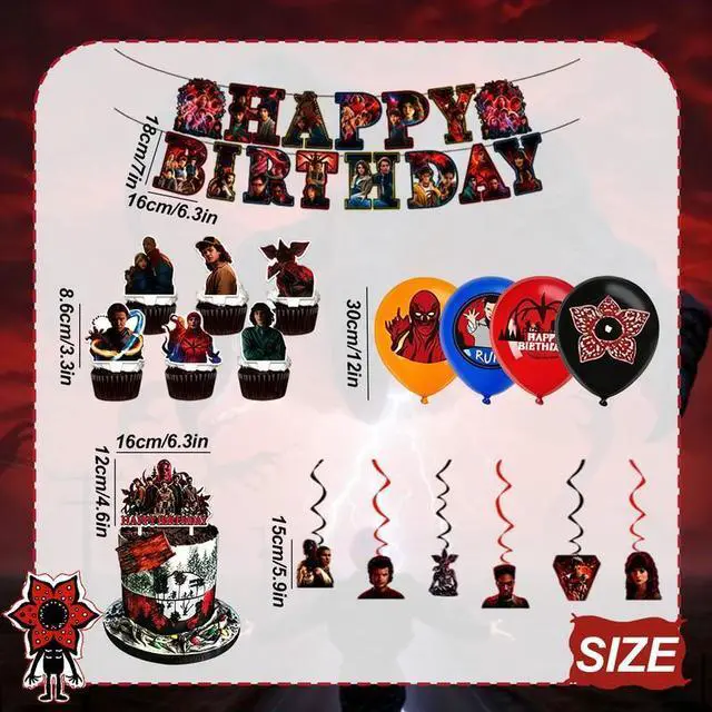 Alt view image 7 of 7 - 47 Pcs Stranger Things Party Decorations Set - Stranger Things Banner Balloons Tablecloth Cake Toppers etc Stranger Things Birthday Party Supplies