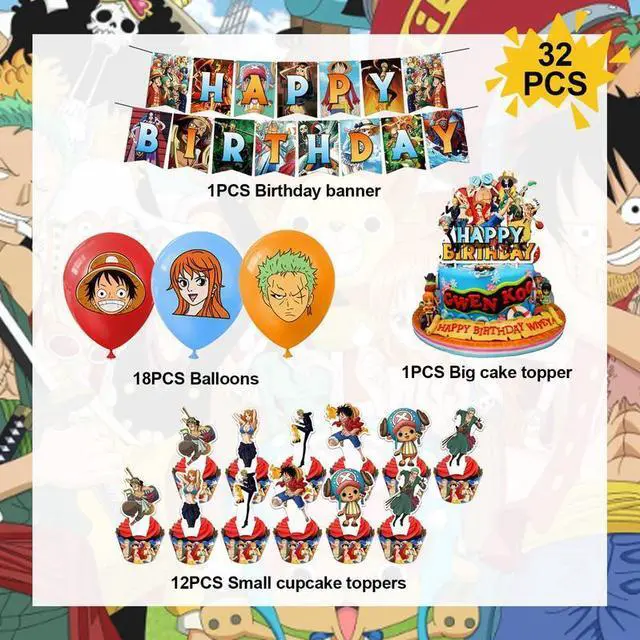 Alt view image 2 of 7 - 32 Pcs One Piece Party Decorations Set - One Piece Banner Balloons Cake Toppers etc One Piece Birthday Decorations for Kids One Piece Birthday Party Supplies