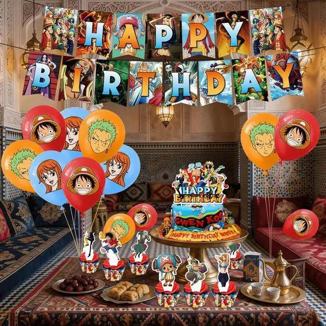 Alt view image 6 of 7 - 32 Pcs One Piece Party Decorations Set - One Piece Banner Balloons Cake Toppers etc One Piece Birthday Decorations for Kids One Piece Birthday Party Supplies