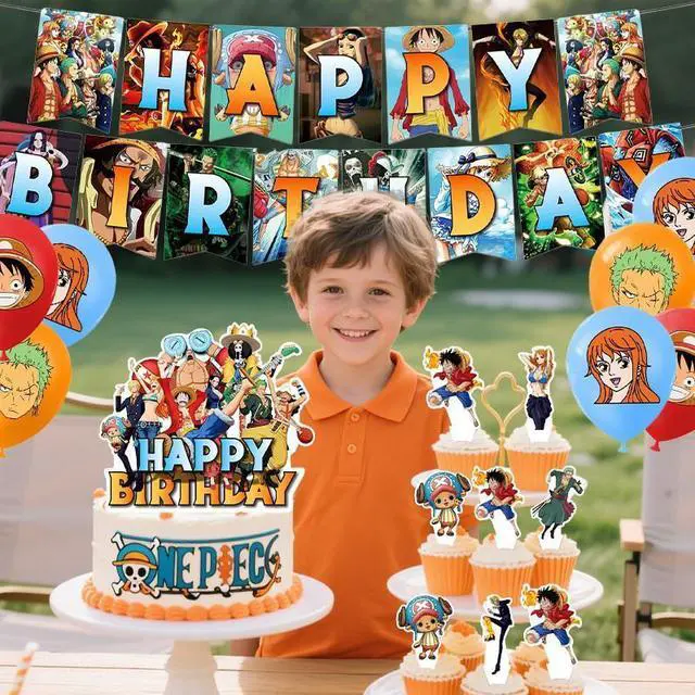 Alt view image 7 of 7 - 32 Pcs One Piece Party Decorations Set - One Piece Banner Balloons Cake Toppers etc One Piece Birthday Decorations for Kids One Piece Birthday Party Supplies