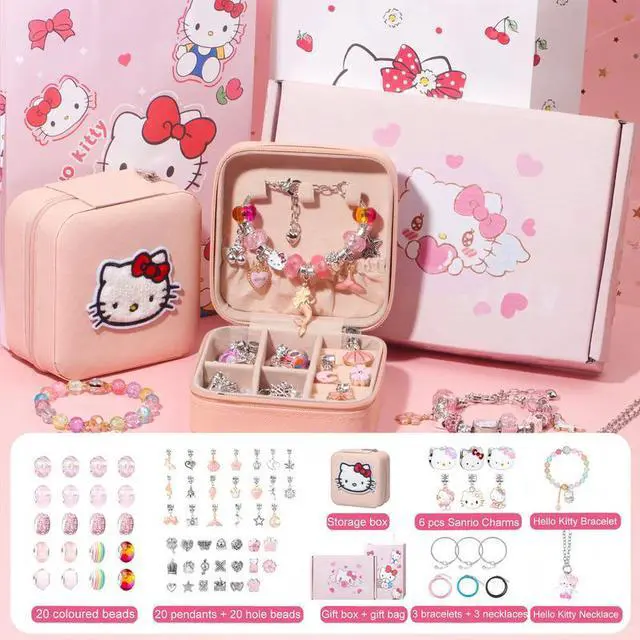 Main image of Hello Kitty DIY Charm Bracelet Making Kit - 162 Pcs Jewelry Set for Girls Age 4-12 Year