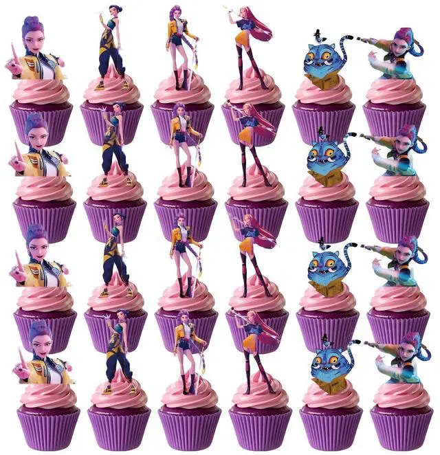 Alt view image 7 of 7 - 25 Pcs Kpop Demon Hunter Cake Toppers Set - 1 Pcs Large Kpop Demon Hunter Cake Toppers & 24 Pcs Kpop Demon Hunter Cupcake Toppers for Kpop Demon Hunter Party Decorations