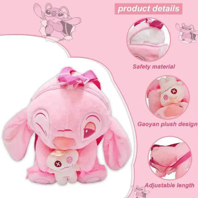 Alt view image 3 of 7 - Pink Stitch Plush Backpack 3D Girl Soft Mini Stitch Backpack Travel School Gift
