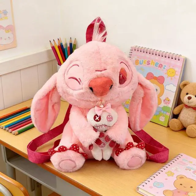 Alt view image 5 of 7 - Pink Stitch Plush Backpack 3D Girl Soft Mini Stitch Backpack Travel School Gift